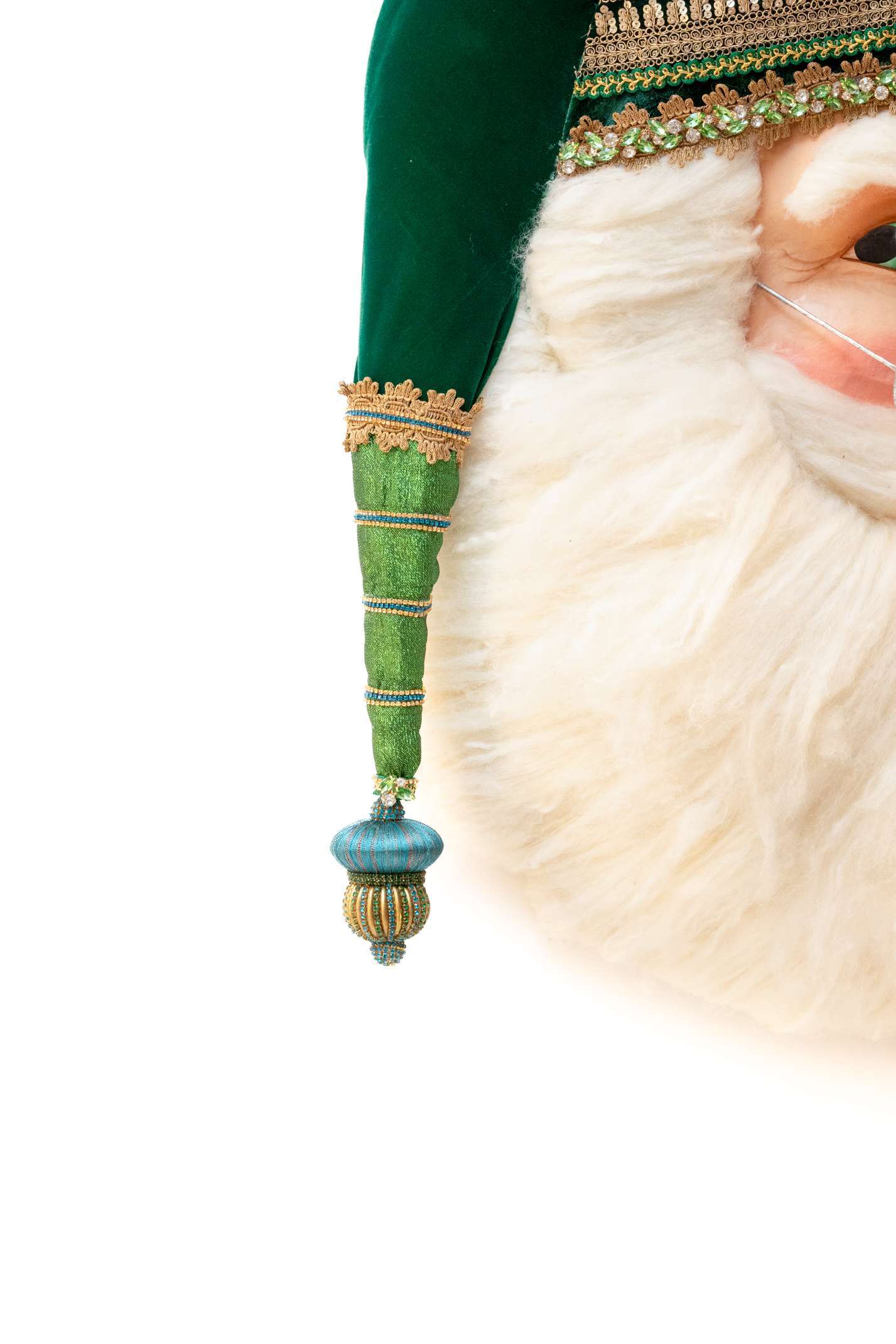 Testa di Babbo Natale Decorativa con Cappello Verde e Dettagli in Oro - immagine 2