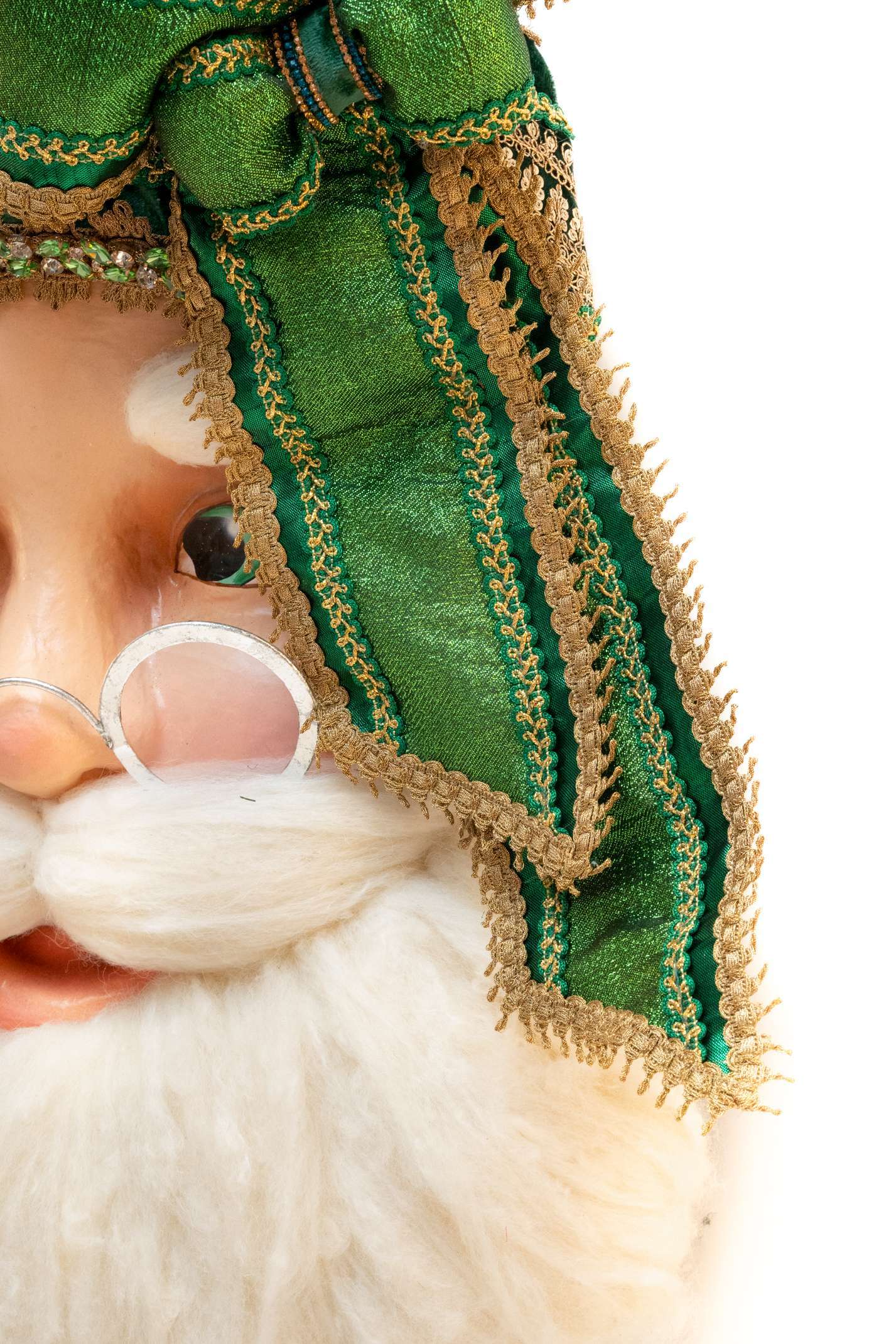 Testa di Babbo Natale Decorativa con Cappello Verde e Dettagli in Oro - immagine 6