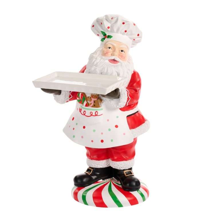 Babbo Natale Chef con Vassoio Bianco - H 68 cm