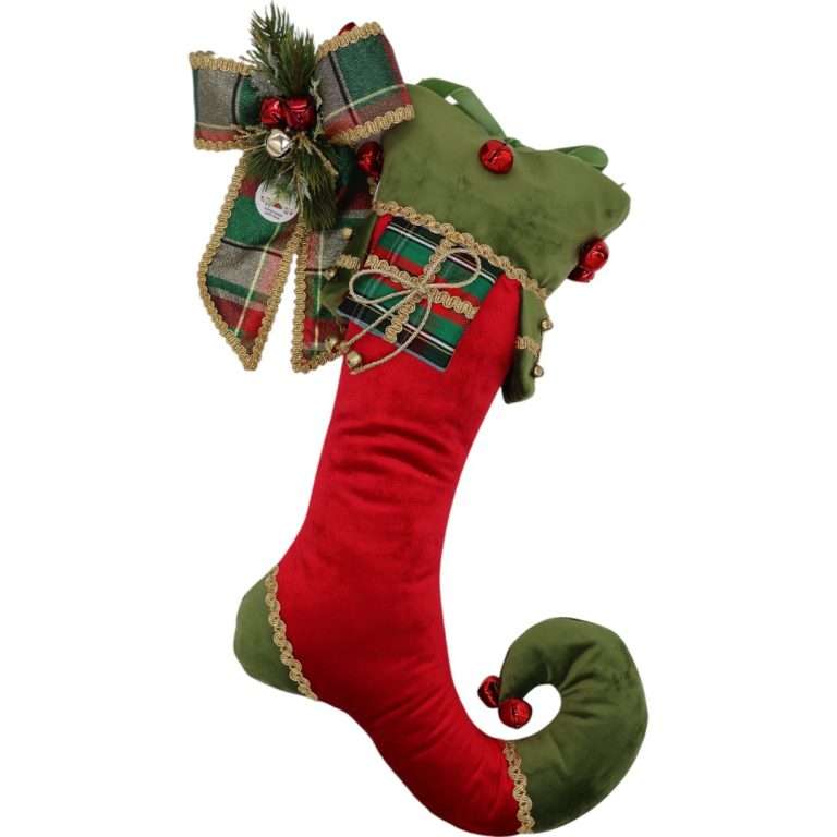 Calza Elfo in velluto rosso e verde