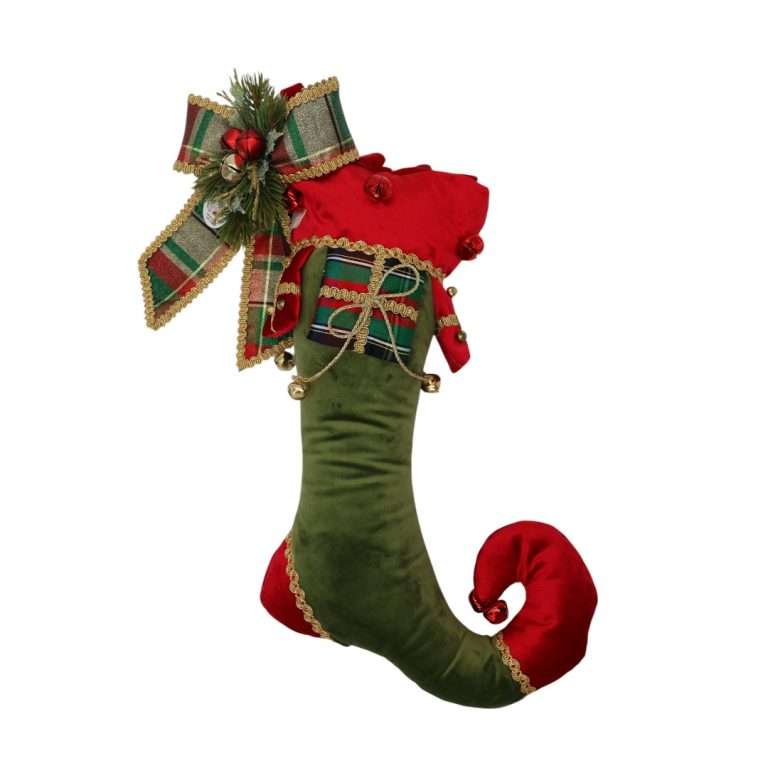 Calza Elfo in velluto verde e rosso