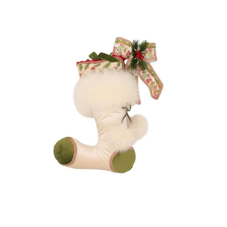 Calza Santa Claus in velluto crema e verde