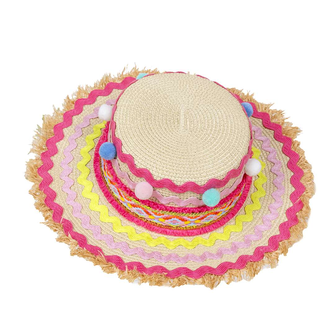 Chapeau multicolore à pompon