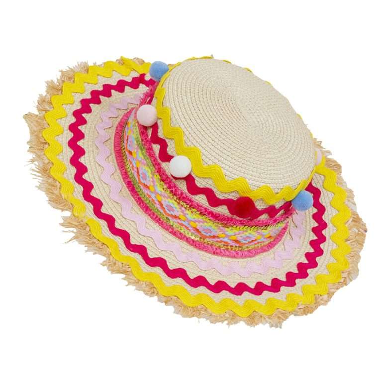 Multicolor Hat with Pom Pom
