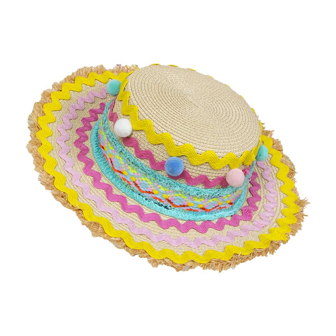 Chapeau multicolore à pompon