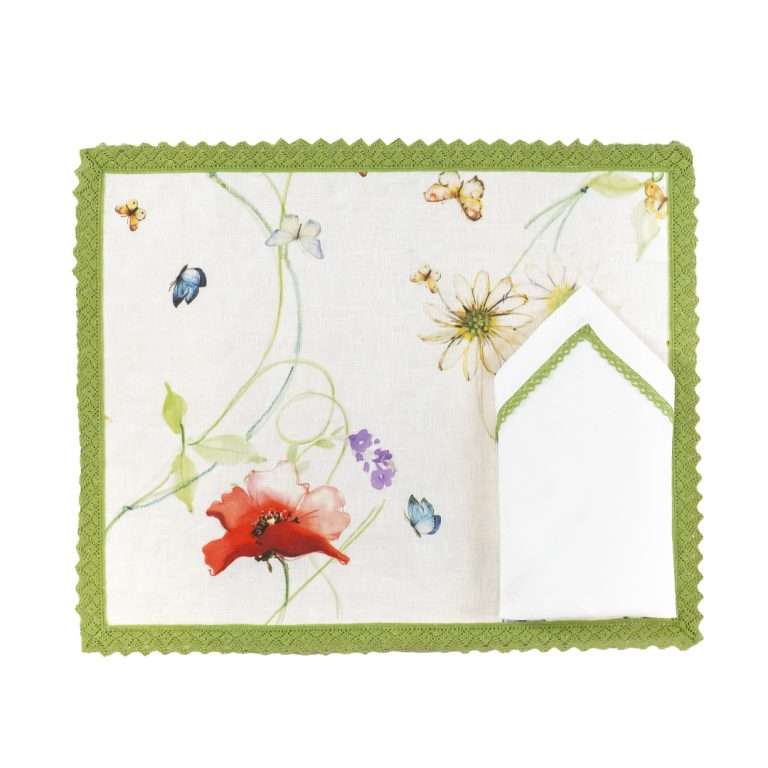 Tovaglietta Americana "Butterfly Green" In Lino Cerato