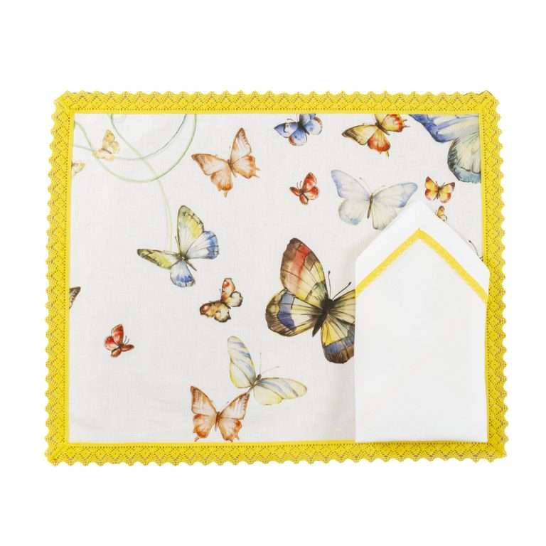 Tovaglietta Americana "ButterFly Yellow" In Lino Cerato