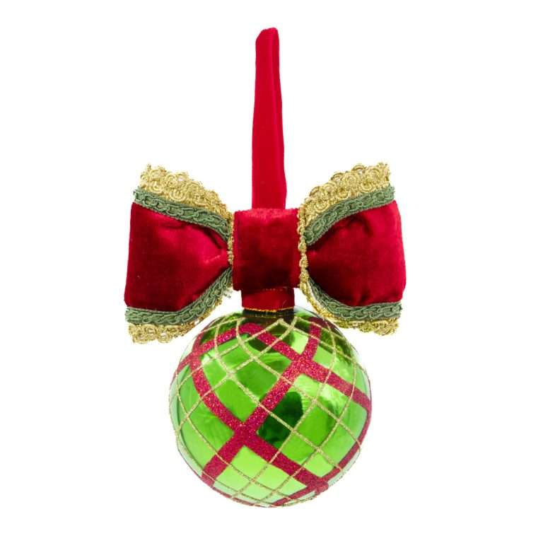 "Decorazione Albero Sfera Natalizia Tartan Verde" H15D10