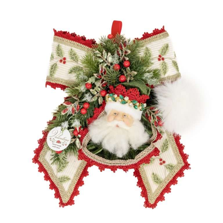 "Decorazione Fiocco con Testa Babbo Verde Valentine" H35L30