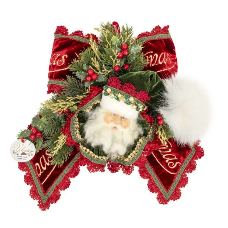 "Decorazione Albero Fiocco Testa Babbo Verde" H35L30