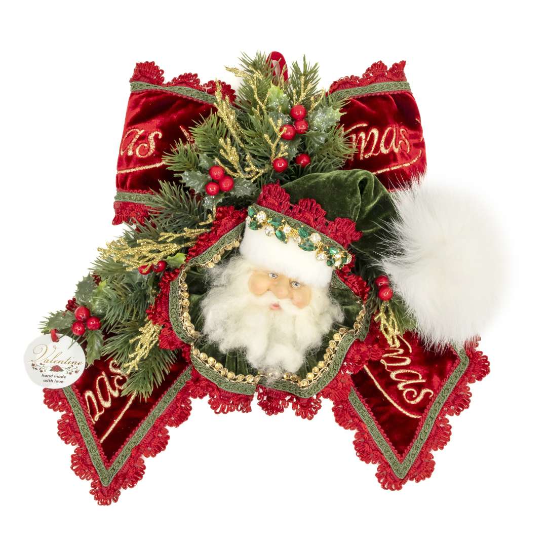 "Green Santa's Head Bow Tree Decoration" H35L30