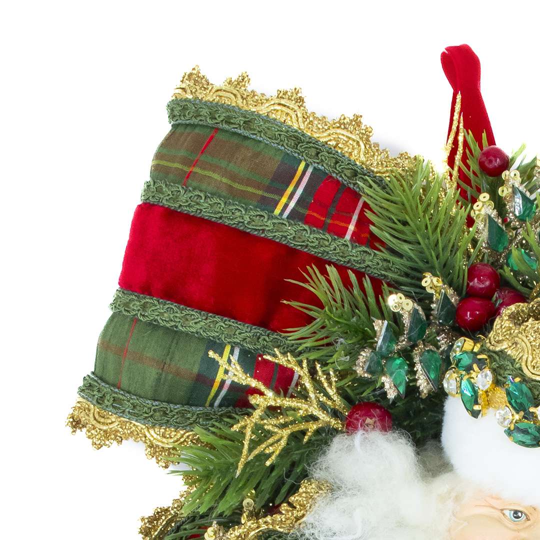 "Decorazione Albero Fiocco Testa Babbo Tartan Verde" H36X32L - Image 3