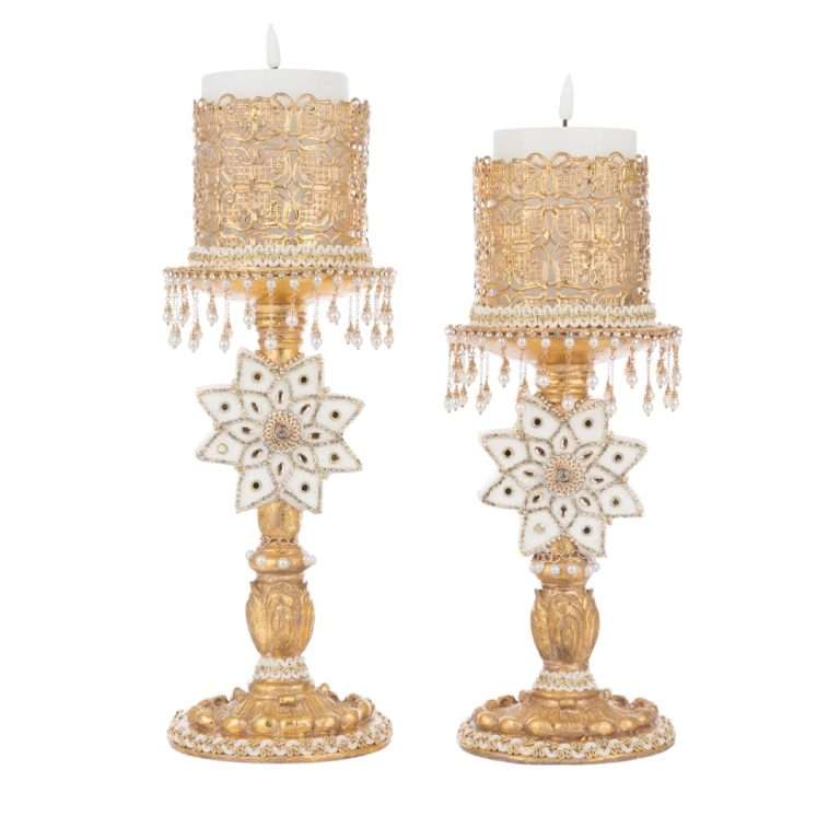 "Bougeoirs “ Cloches de Brillance Dorées ” – Lot de 2 H33 cm