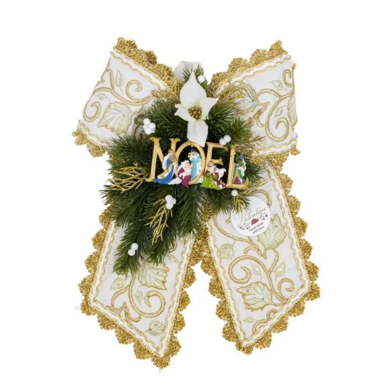 “Décoration de Noël ” Nœud doré avec crèche » H40 x 30 cm