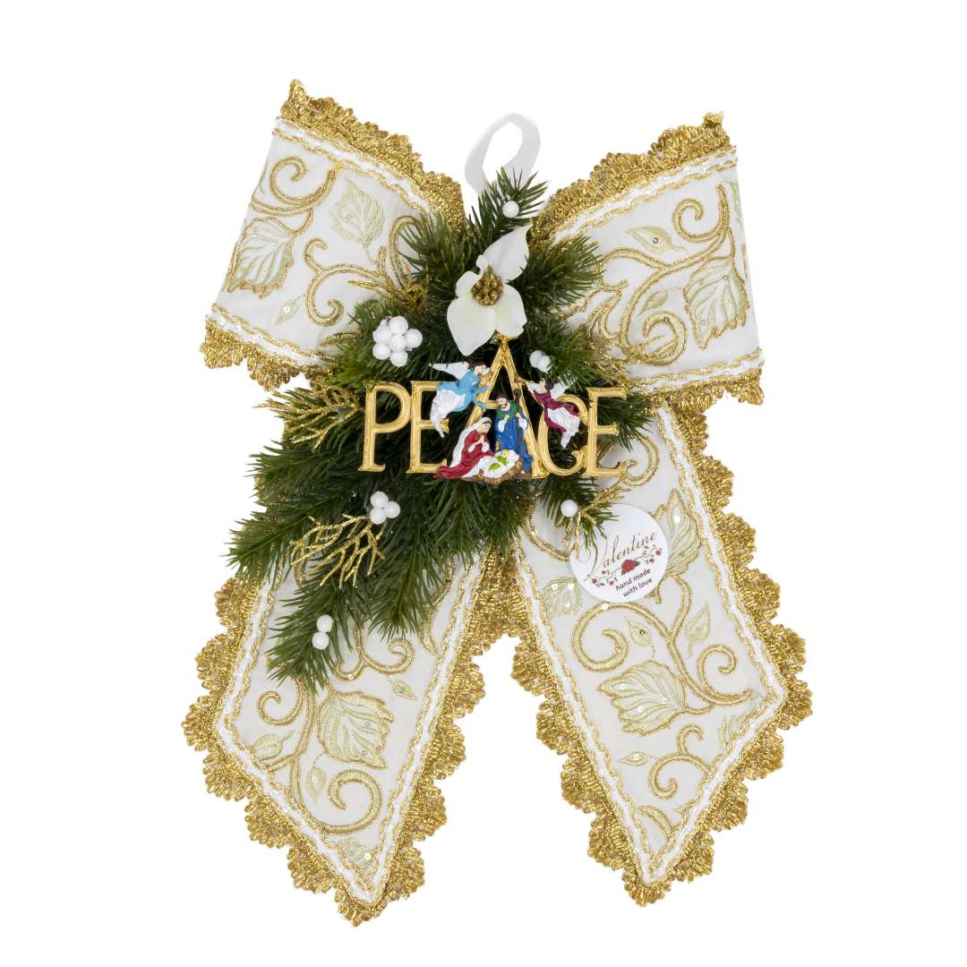 “Décoration nœud papillon feuille d'or avec scène de la Nativité H40 x 30 cm