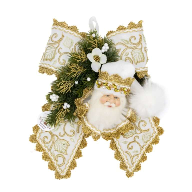 “ Tête de Père Noël décorée d'un nœud en feuille d'or ” H40X30L CM