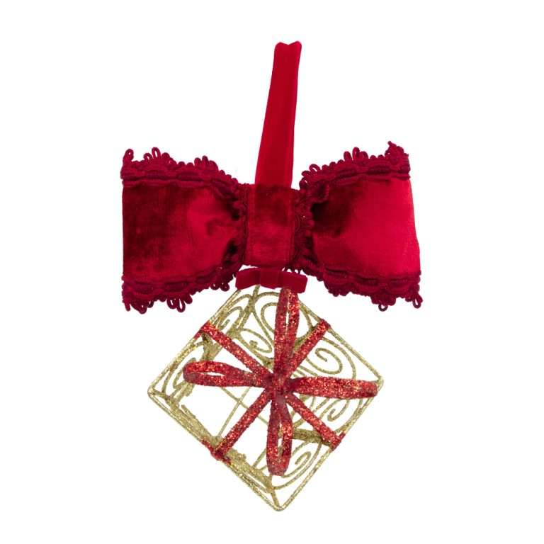 "Décoration de sapin " Boîte cadeau dorée » H25L20 cm
