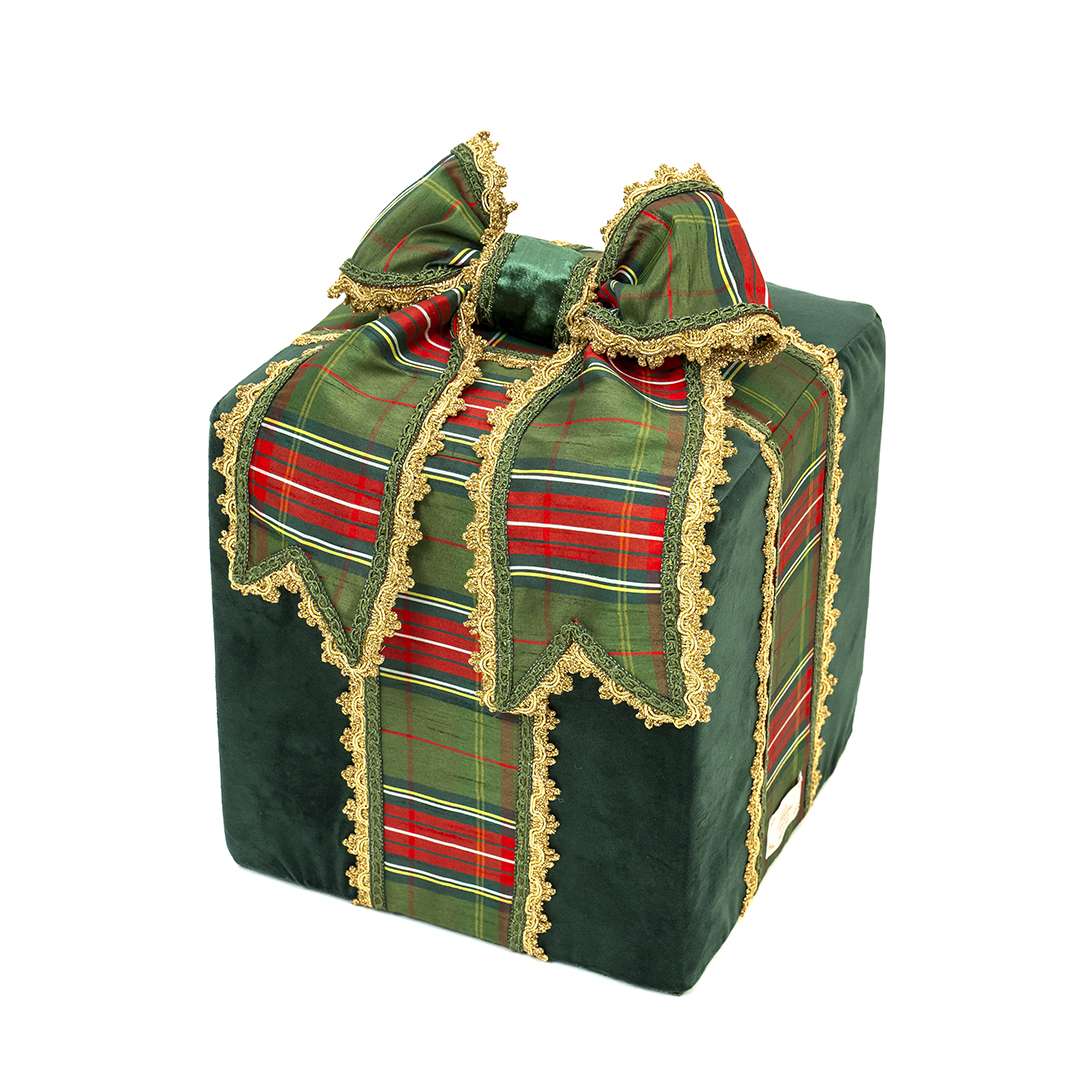 "Pacco Regalo Tartan Verde Piccolo" H30X25X25