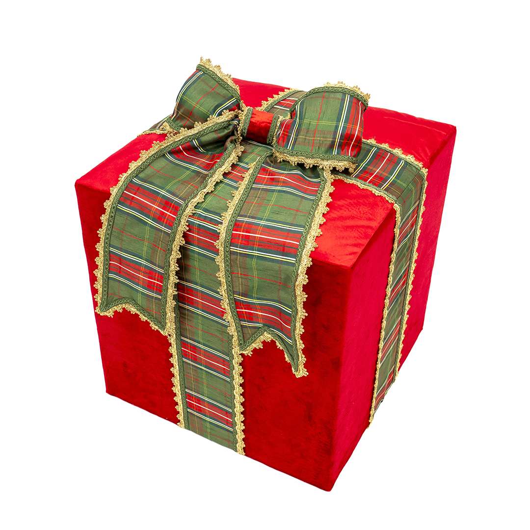 " Grand coffret cadeau à carreaux rouges " H50 x 42 x 42 cm