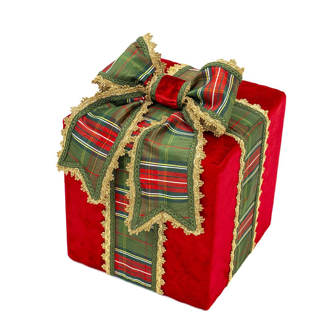 " Petit coffret cadeau à carreaux rouges ” H30x25x25 cm