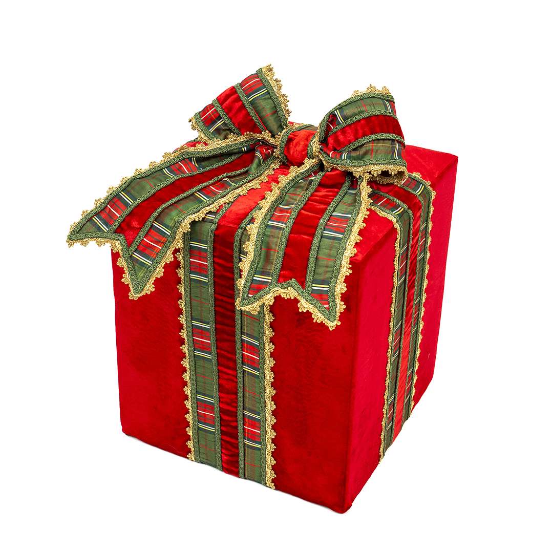 “Pacco Regalo Tartan Rosso Medio” H40X33X33