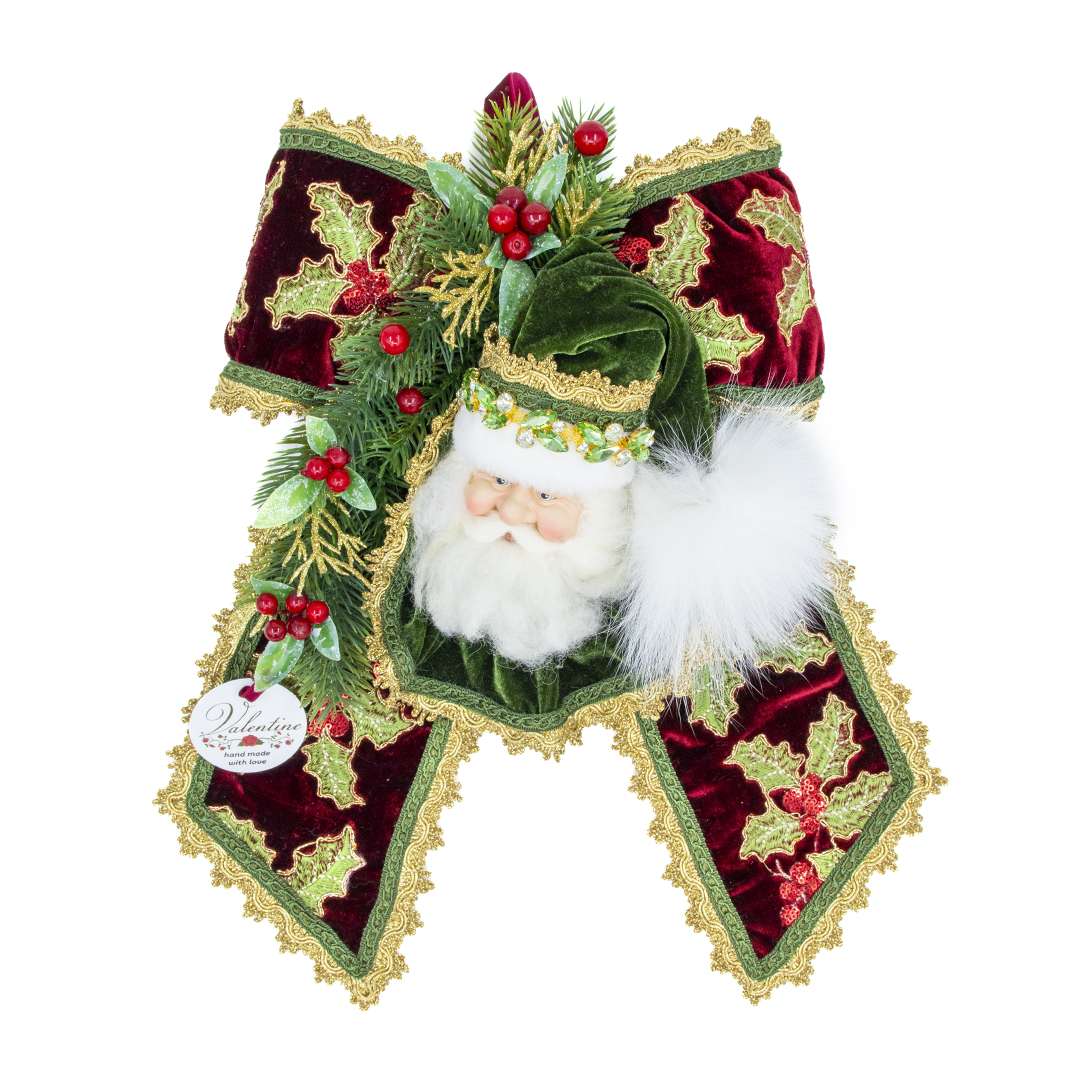 "Poupée décorative avec nœud papillon vert en forme de tête de Père Noël, H36 x 32 cm