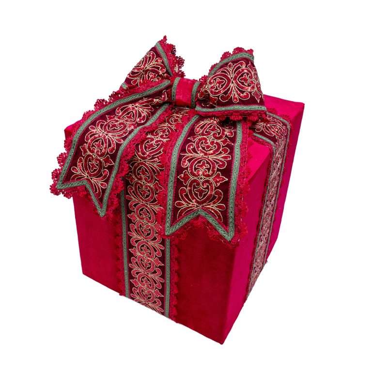" Boîte cadeau moyenne à paillettes lys rouge " H35 x 33 x 33 cm