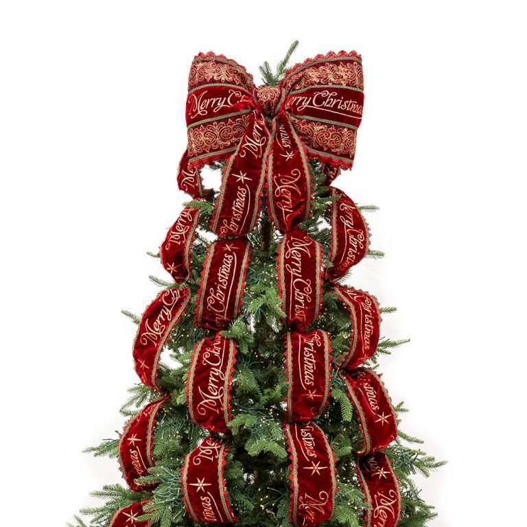 Puntale Fiocco in Velluto “Merry Christmas” con 2 code da 9 metri L. 55 cm