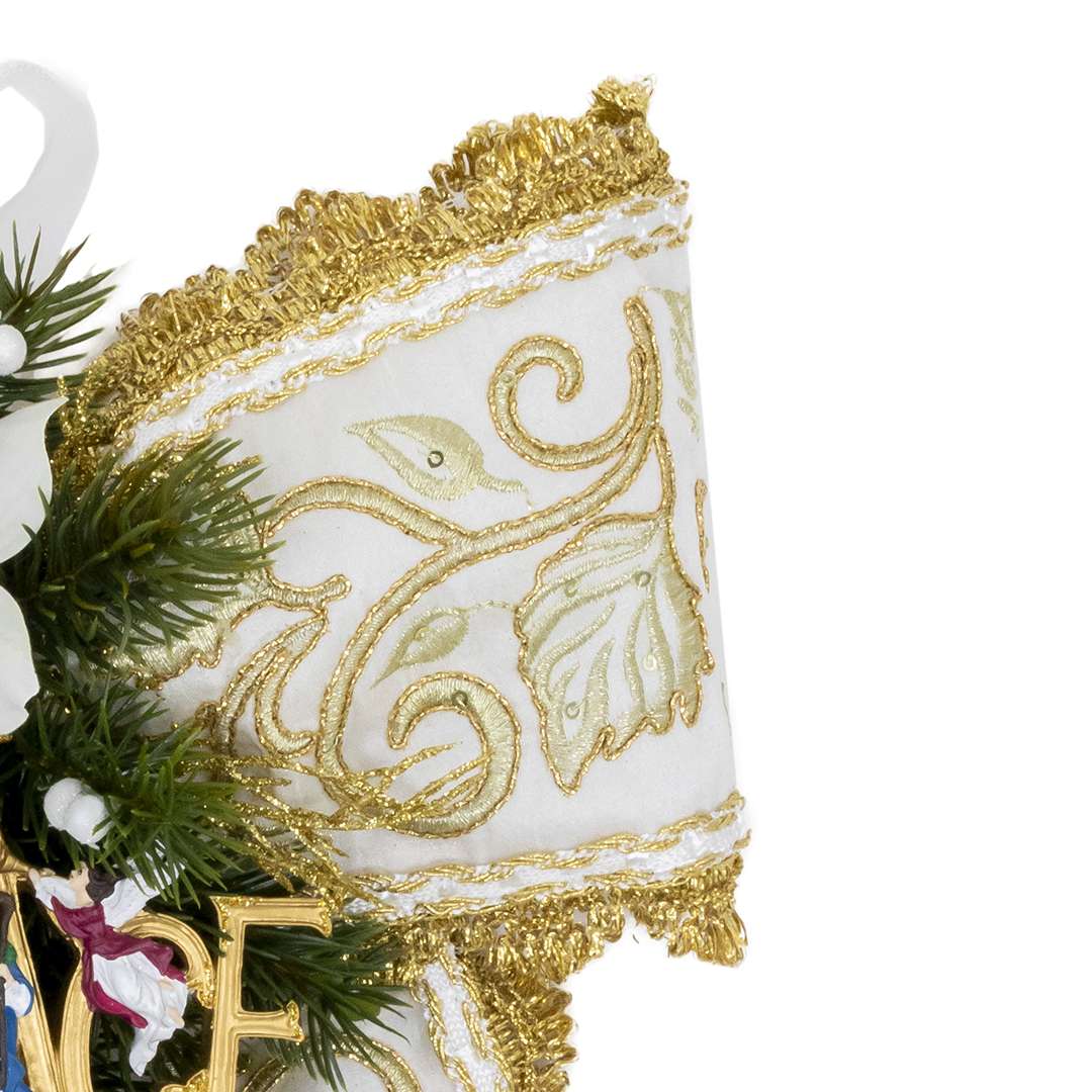 “Decorazione Fiocco Decori Foglie Oro Peace con Presepe” H40X30L CM – Image 3