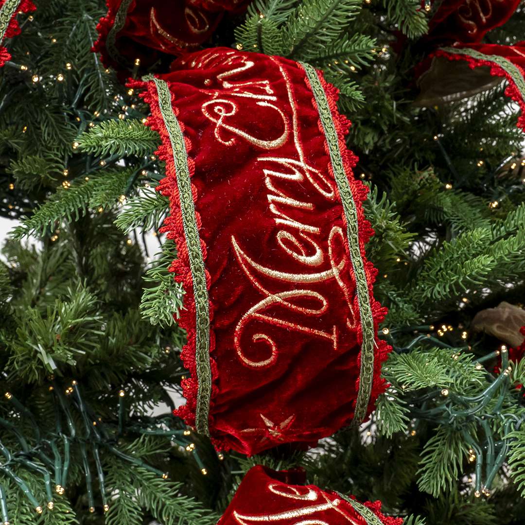 Puntale Fiocco in Velluto “Merry Christmas” con 2 code da 9 metri L. 55 cm - Image 2