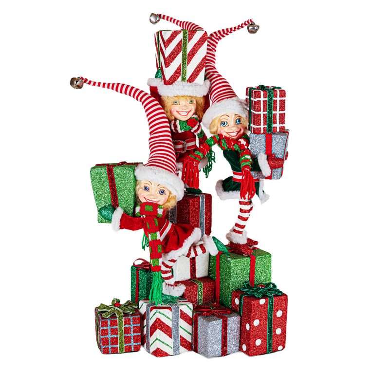 "Candelabro Candy Rosso con Elfi che Giocano Katherine's Collection" H56CM