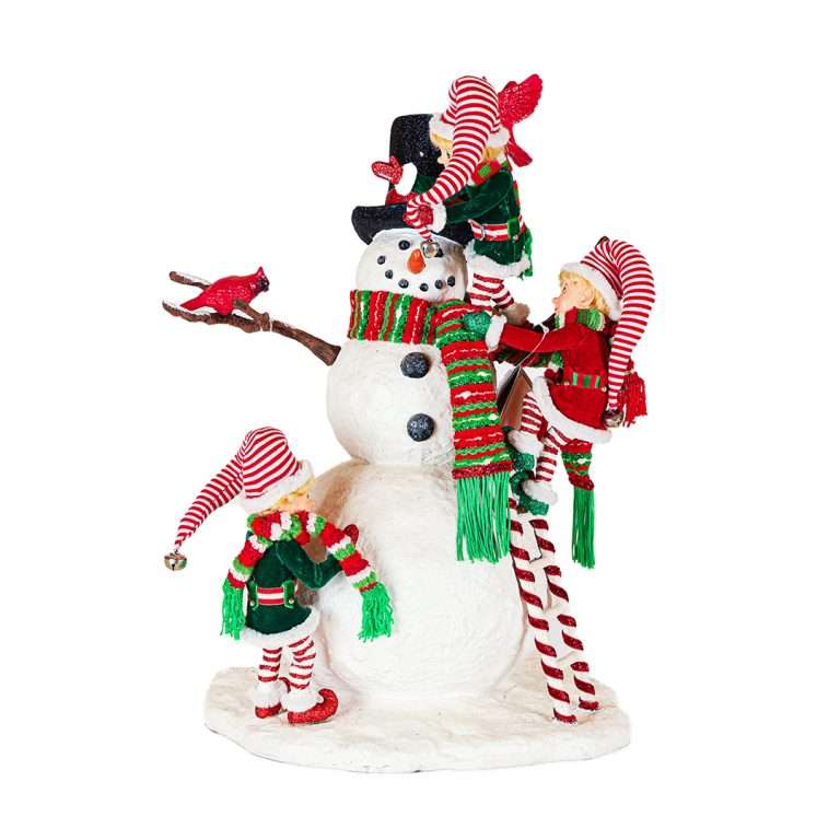 " Bonhomme de neige avec des lutins joueurs – Collection de Katherine " H49D30