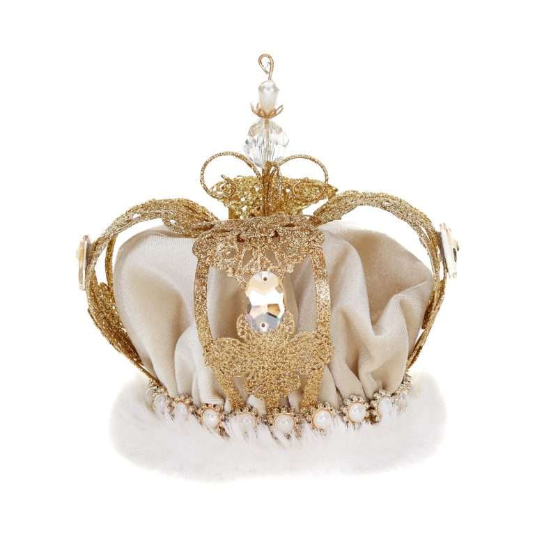 " Couronne royale avec diadèmes blancs et or - Bonne volonté " H16 cm