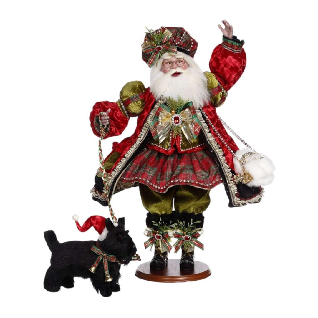 " Père Noël tartan avec chien " H65 cm