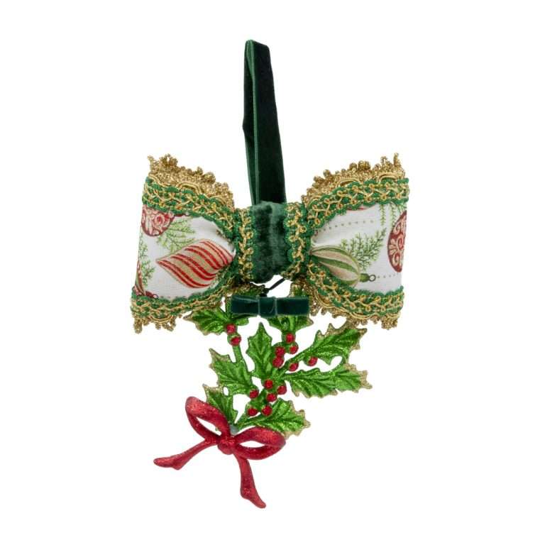 "Decorazione Albero con Fiocco Agrifoglio Glitter " H17X14 CM