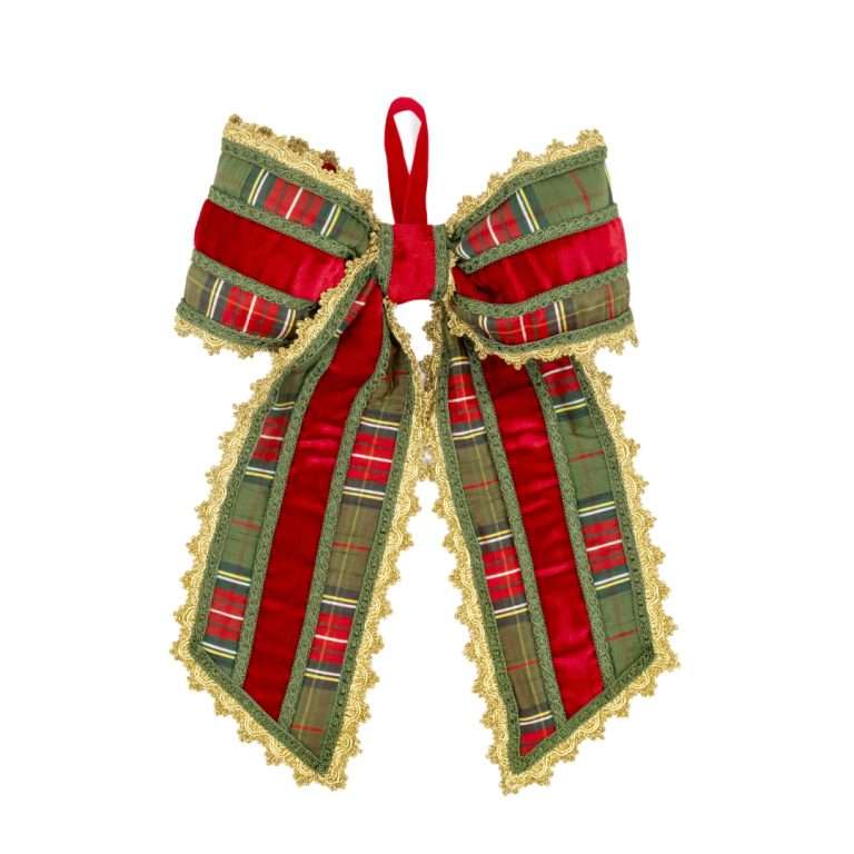 "Décoration de sapin en tartan avec nœud H35 x 30 cm