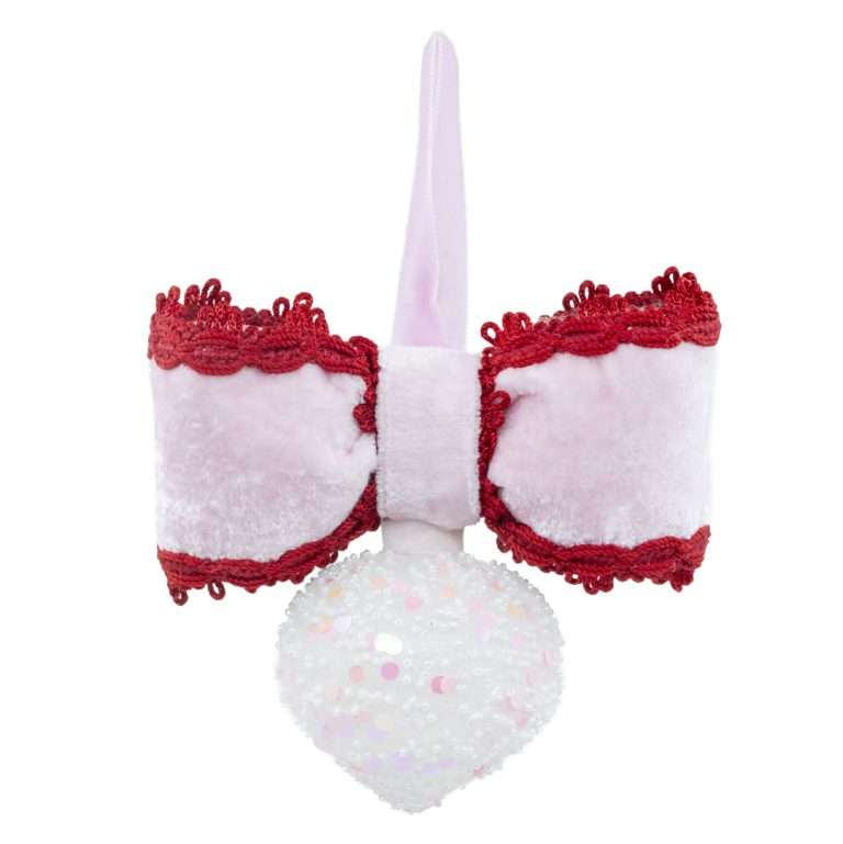 "Pink and White Sequin Spinning Top Ball with Pink Bow" H17X16
