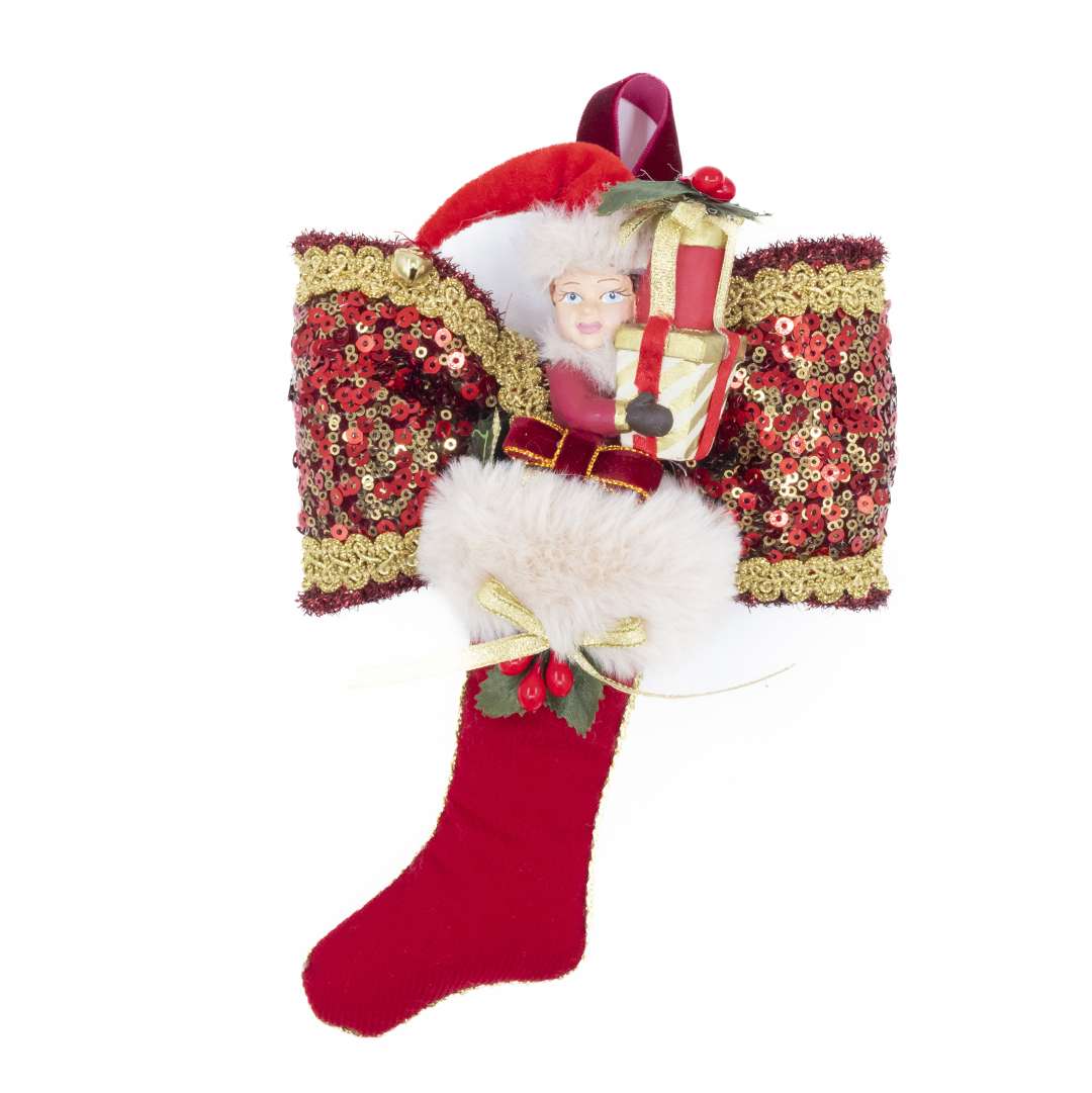 "Elf Popping Out of a Stocking with Gifts" H25X16