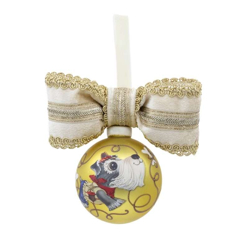 “Sfera in Vetro Oro con Cagnolino” H16X15