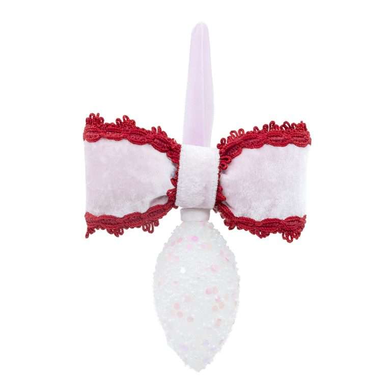 “Pink and White Sequin Pointed Ball with Pink Bow” H17X16