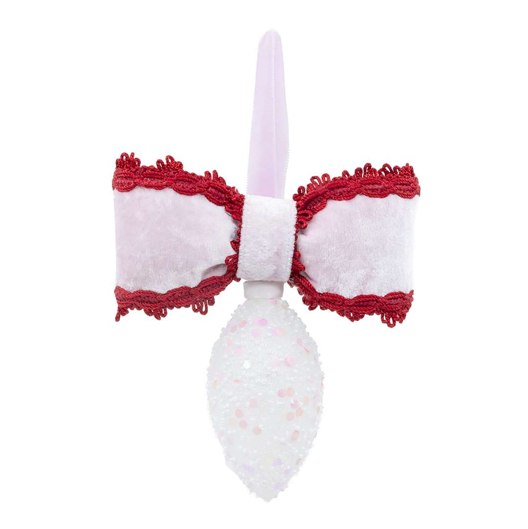 “Pink and White Sequin Pointed Ball with Pink Bow” H17X16