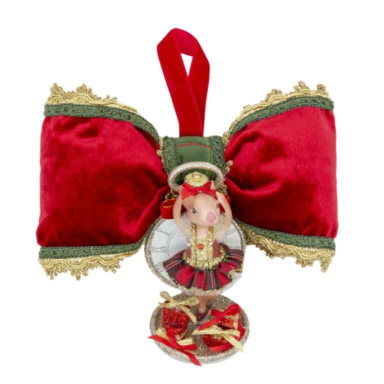 "Tartan Clock Ballerina Mouse Ornament" H16X20 CM