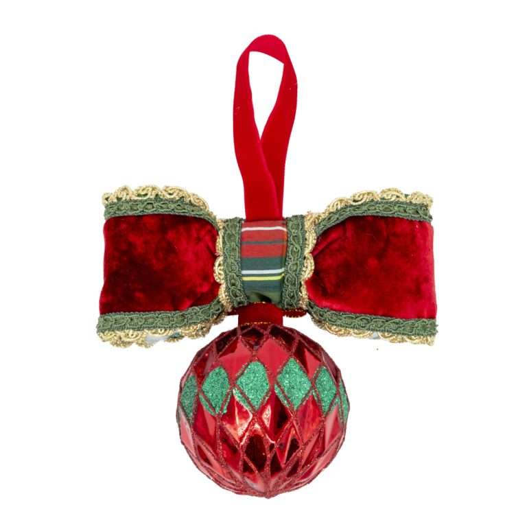 "Sfera Tonda Rossa c/Rombi Verde Tartan" H14X15
