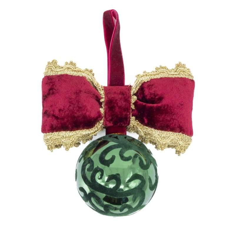 "Green Round Sphere with Velvet Decorations" H16X15