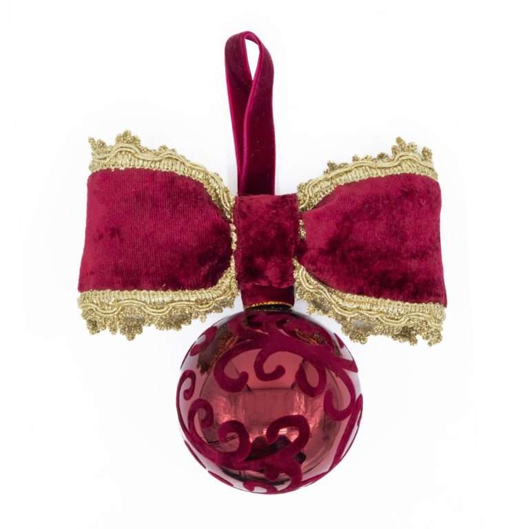 "Burgundy Round Sphere with Velvet Decorations" H20X15