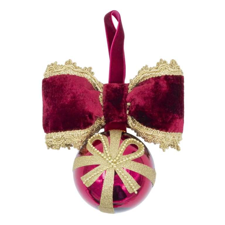 "Burgundy Round Sphere with Pearl Bow" H16X15