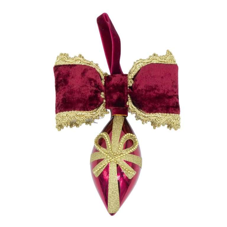 "Bordeaux Spindle Sphere with Beaded Bow" H20X15