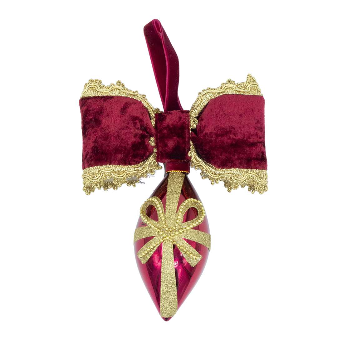 "Sfera Fuso Bordeaux C/Fiocco in Perline" H20X15