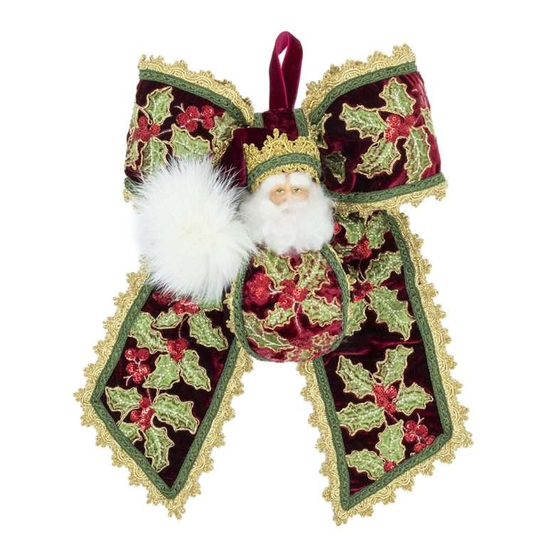 "Burgundy Holly Santa Decoration" H36X23 CM