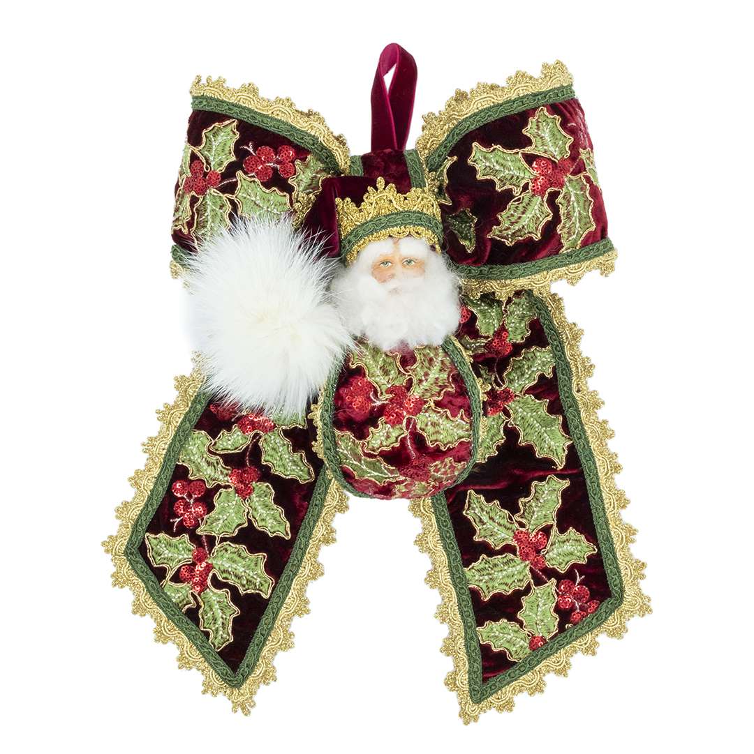 "Burgundy Holly Santa Decoration" H36X23 CM